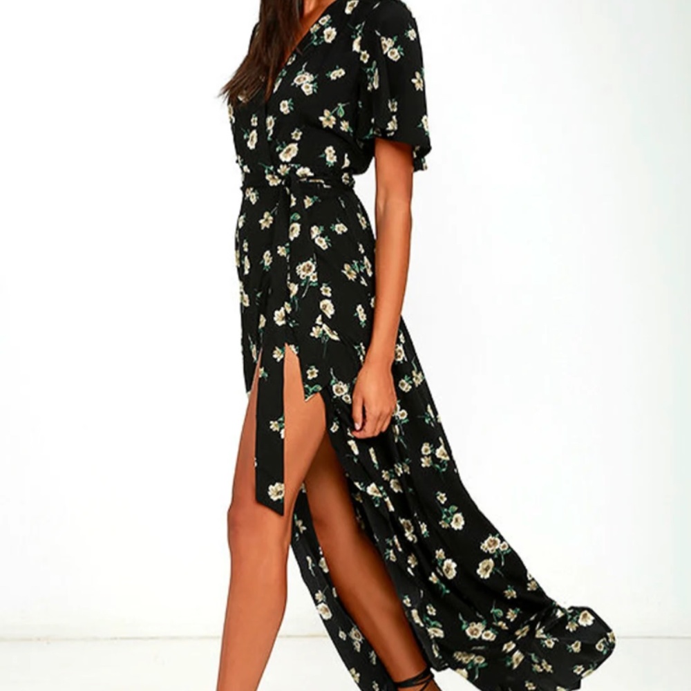 Italian Garden Black Floral Print Wrap Dress
